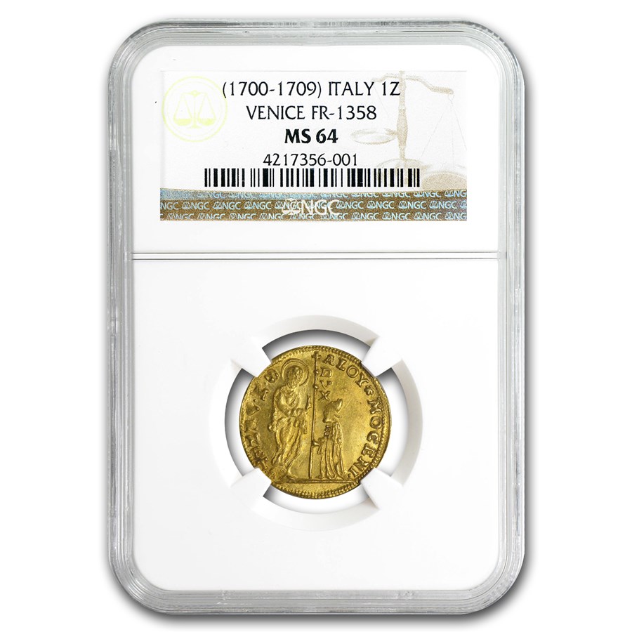 1700-1709 Venice Gold Zecchino Ducat MS-64 NGC (Random)