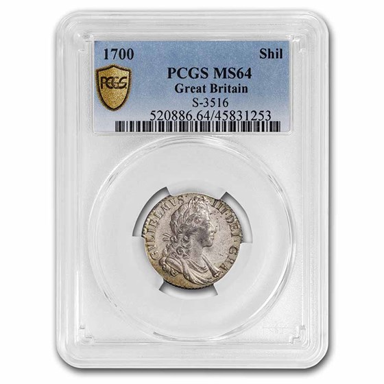 1700 Great Britain Silver Shilling William III MS-64 PCGS 1700 Great Britain Silver Shilling William III MS-64 PCGS