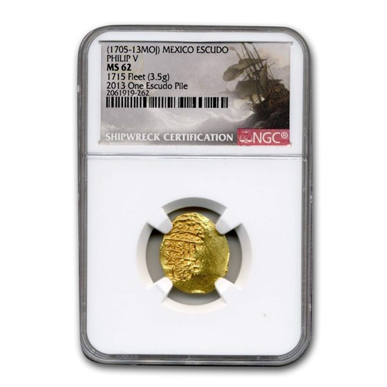(1705-1713 MOJ) Mexico Gold 1 Escudo Philip V Type MS-62 NGC (1705-1713 MOJ) Mexico Gold 1 Escudo Philip V Type MS-62 NGC