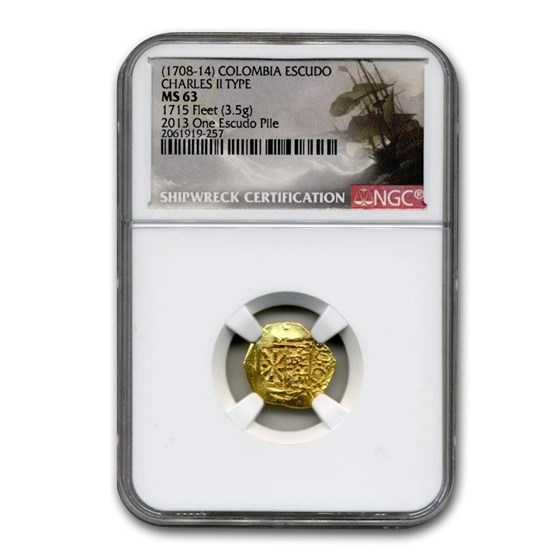(1708-1714) Colombia Gold Escudo Charles II Type MS-63 NGC (1708-1714) Colombia Gold Escudo Charles II Type MS-63 NGC
