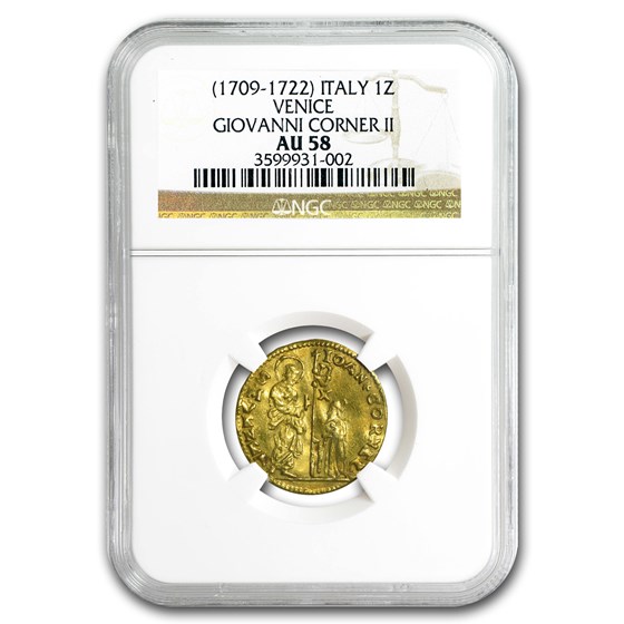1709-1722 Venice Gold Zecchino Ducat Giovanni Corner II AU-58 NGC 1709-1722 Venice Gold Zecchino Ducat Giovanni Corner II AU-58 NGC