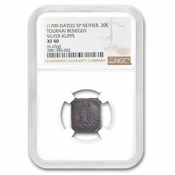 (1709) Spanish Netherlands Silver Klippe XF-40 NGC (Siege Coin)