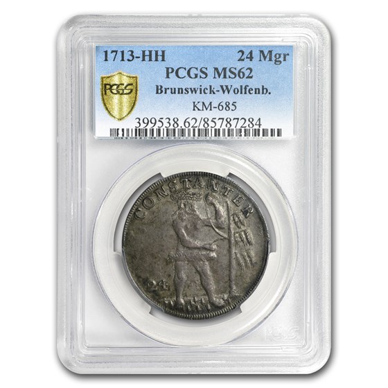 1713 German States Brunswick Silver 24 Mgr Wild Man MS-62 PCGS 1713 German States Brunswick Silver 24 Mgr Wild Man MS-62 PCGS