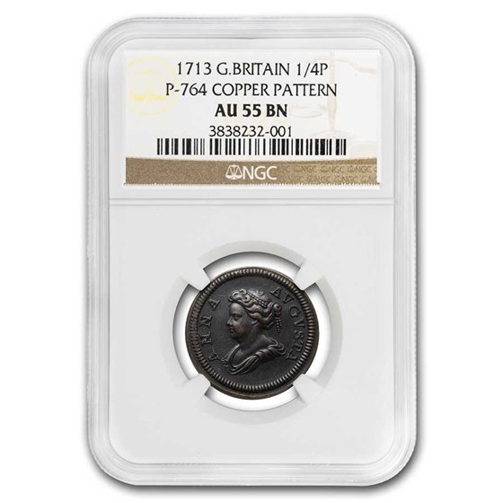 1713 Great Britain Copper 1/4 Penny Pattern AU-55 NGC (Brown) 1713 Great Britain Copper 1/4 Penny Pattern AU-55 NGC (Brown)