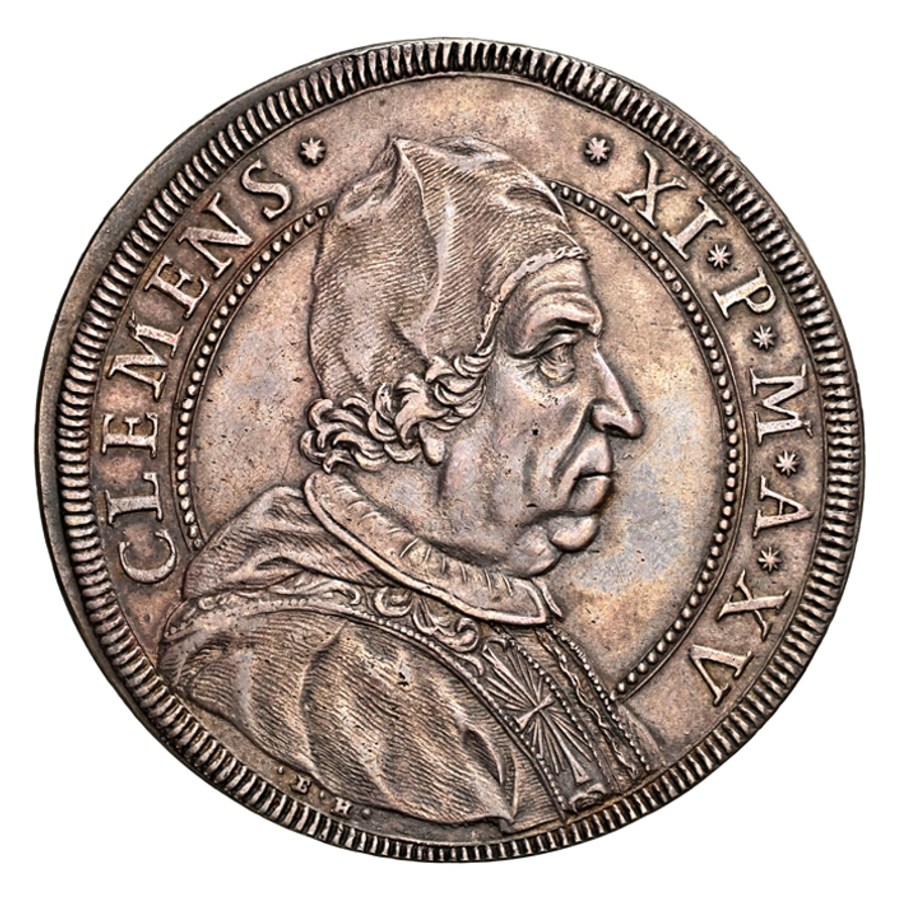 (1715) Italy Silver Piastra Clement XI AU-55 NGC (Papal)