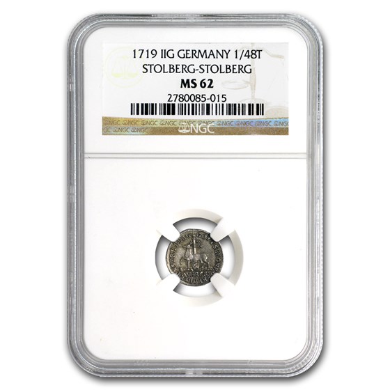 1719 Stolberg Ag 1/48th Thaler Christof Friedrich MS-62 NGC 1719 Stolberg Ag 1/48th Thaler Christof Friedrich MS-62 NGC