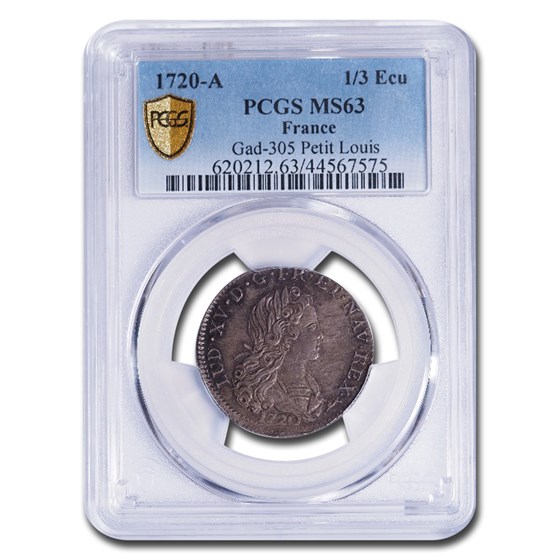 1720-A France Silver 1/3 Ecu Louis XV MS-63 PCGS (Gad-305) 1720-A France Silver 1/3 Ecu Louis XV MS-63 PCGS (Gad-305)