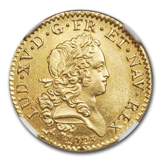 1723-A France Gold Louis D'or MS-63+ NGC (Le Chameau type) 1723-A France Gold Louis D'or MS-63+ NGC (Le Chameau type)