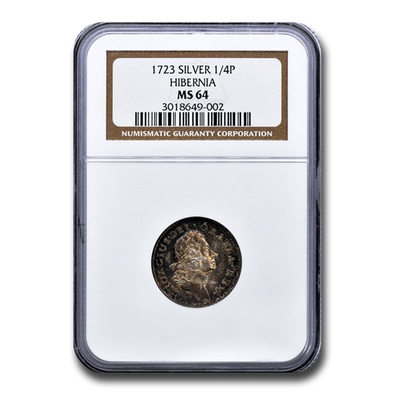 1723 Hibernia Silver Farthing Quarter Pence MS-64 NGC 1723 Hibernia Silver Farthing Quarter Pence MS-64 NGC