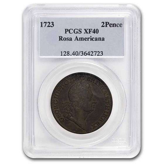1723 Two Pence Rosa Americana XF-40 PCGS 1723 Two Pence Rosa Americana XF-40 PCGS