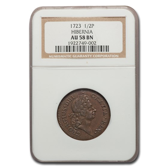 1723 Wood's Hibernia Halfpenny AU-58 NGC (Brown) 1723 Wood's Hibernia Halfpenny AU-58 NGC (Brown)