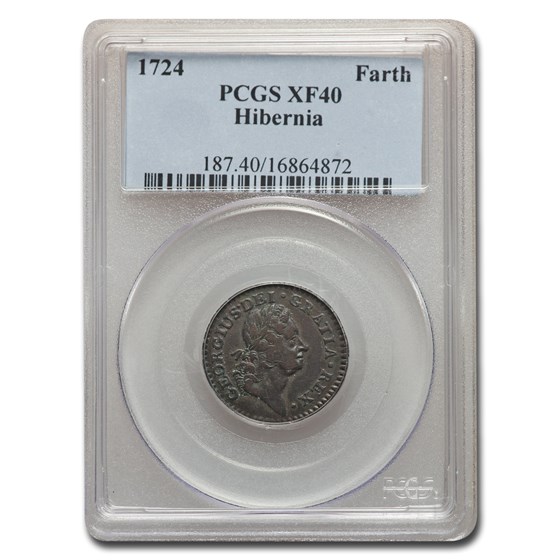 1724 Hibernia Farthing Halfpenny XF-40 PCGS 1724 Hibernia Farthing Halfpenny XF-40 PCGS