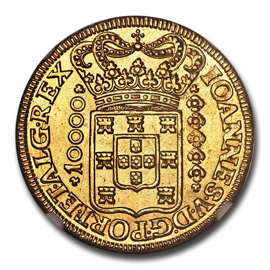 1725-M Brazil Gold 10000 Reis MS-62 NGC