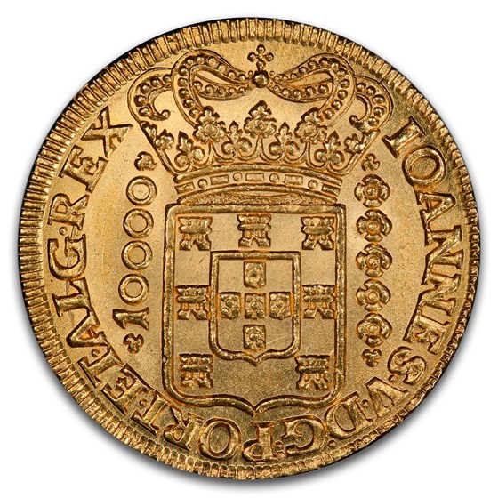 1725-M Brazil Gold 10000 Reis MS-62 PCGS
