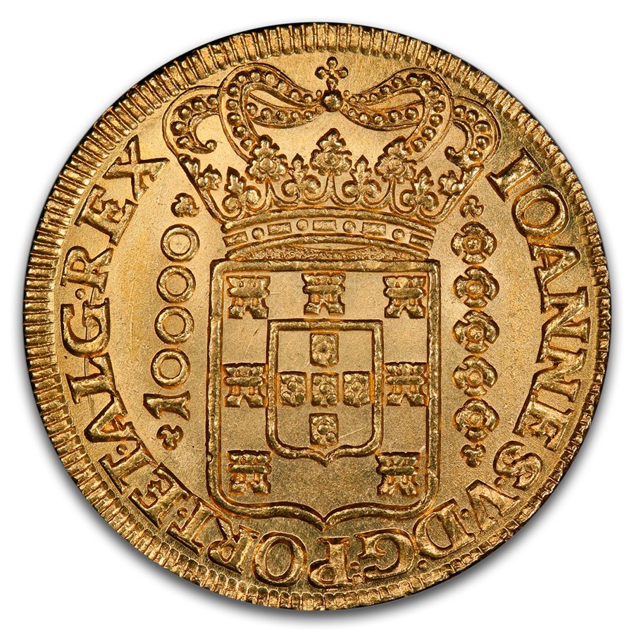 1725-M Brazil Gold 10000 Reis MS-62 PCGS