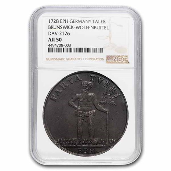 1728-EPH German States Brunswick-Wolfenb. Silver Taler AU-50 NGC 1728-EPH German States Brunswick-Wolfenb. Silver Taler AU-50 NGC