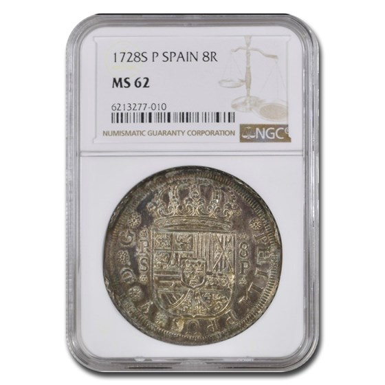 1728-S Spain Silver 8 Reales MS-62 NGC 1728-S Spain Silver 8 Reales MS-62 NGC