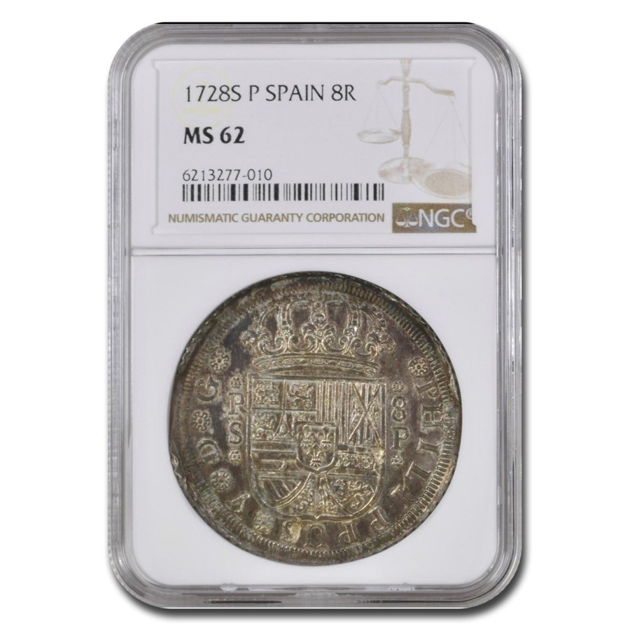 1728-S Spain Silver 8 Reales MS-62 NGC
