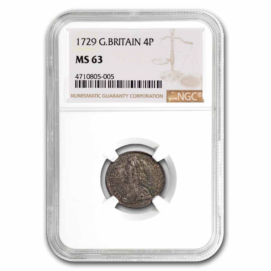 1729 Great Britain Silver 4 Pence George I MS-63 NGC