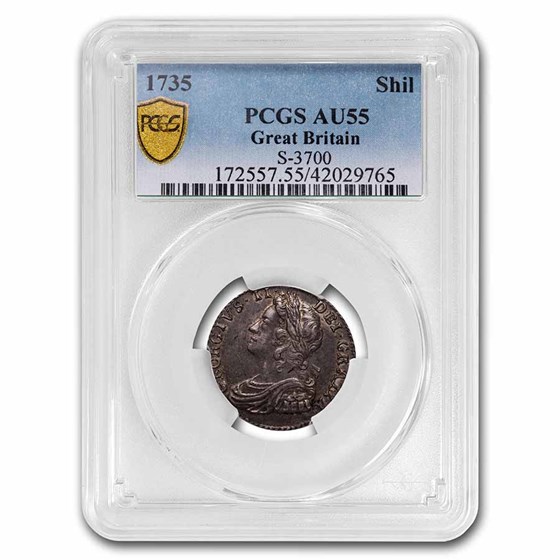 1735 Great Britain Silver Shilling George II AU-55 PCGS 1735 Great Britain Silver Shilling George II AU-55 PCGS