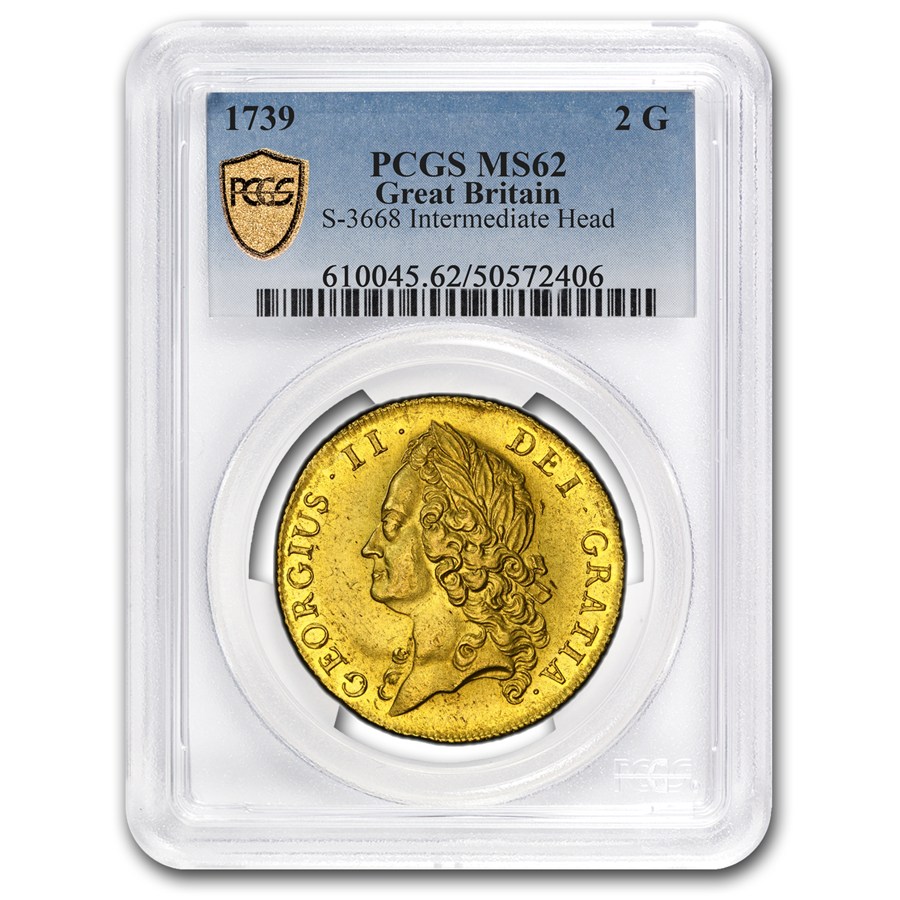 1739 Great Britain Gold 2 Guineas George II MS-62 PCGS