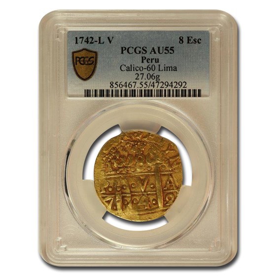 1742-L Peru Gold 8 Escudos AU-55 PCGS 1742-L Peru Gold 8 Escudos AU-55 PCGS