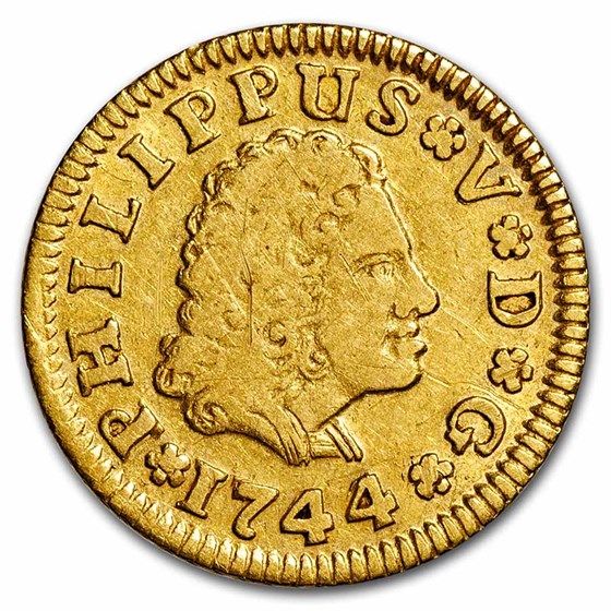 1744-M Spain Gold 1/2 Escudo Ferdinand VI XF