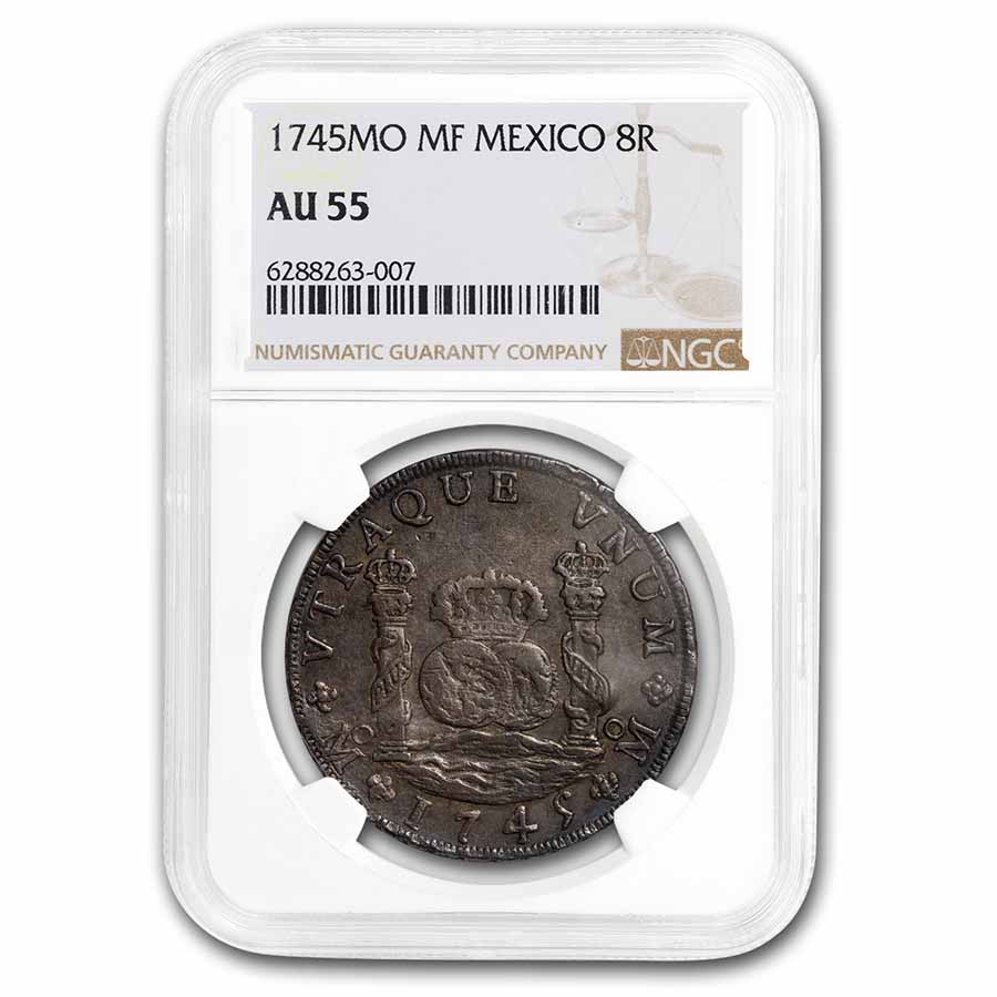 Buy 1745 Mexico 8 Reales Philip V 8 Reales AU-55 NGC | APMEX