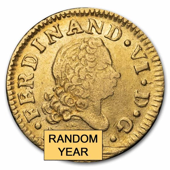 1748-1759 Spain Gold 1/2 Escudo Ferdinand Avg Circ (Random)