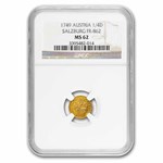 1749 Austria Gold Salzburg 1/4 Ducat MS-62 NGC