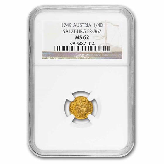 1749 Austria Gold Salzburg 1/4 Ducat MS-62 NGC