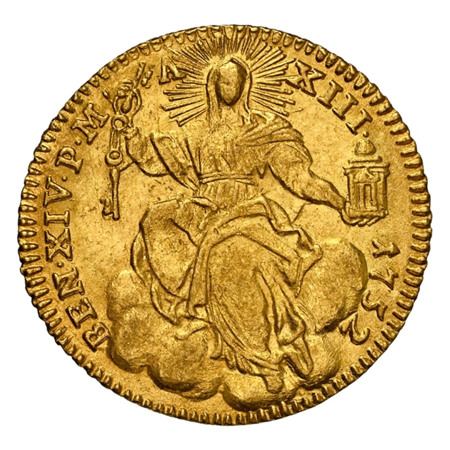 1752 Italy Gold Zecchino Benedict XIV MS-64 NGC (Papal)