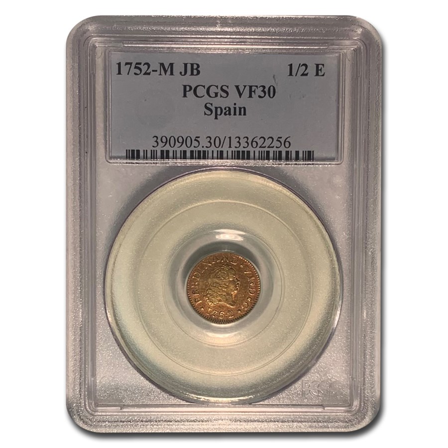 1752-M JB Spain Gold 1/2 Escudo Ferdinand VI VF-30 PCGS