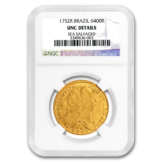 1752-R Brazil Gold 6400 Reis Joao V UNC Details NGC 1752-R Brazil Gold 6400 Reis Joao V UNC Details NGC