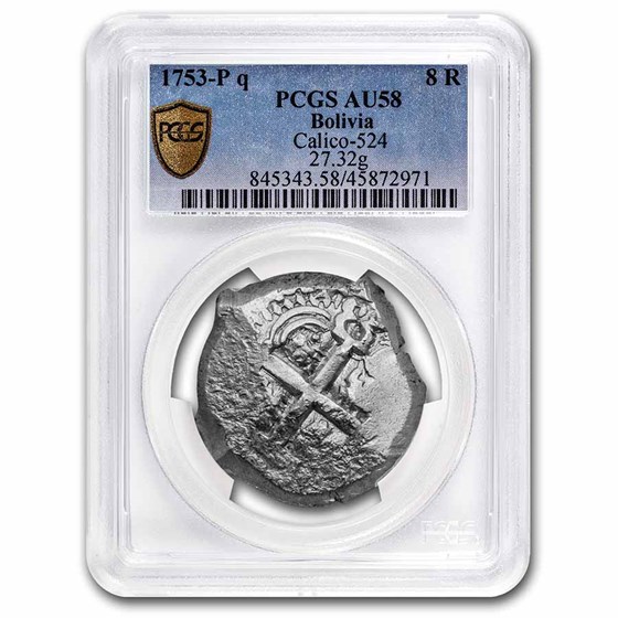 1753-P Bolivia Silver 8 Reales Cob AU-58 PCGS 1753-P Bolivia Silver 8 Reales Cob AU-58 PCGS