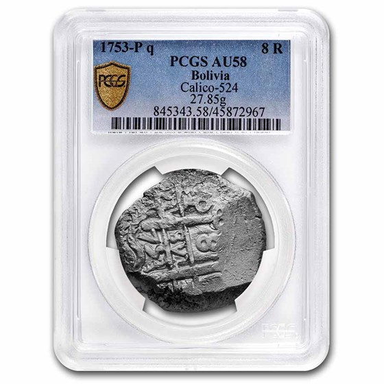 1753-P Bolivia Silver 8 Reales Cob AU-58 PCGS 1753-P Bolivia Silver 8 Reales Cob AU-58 PCGS