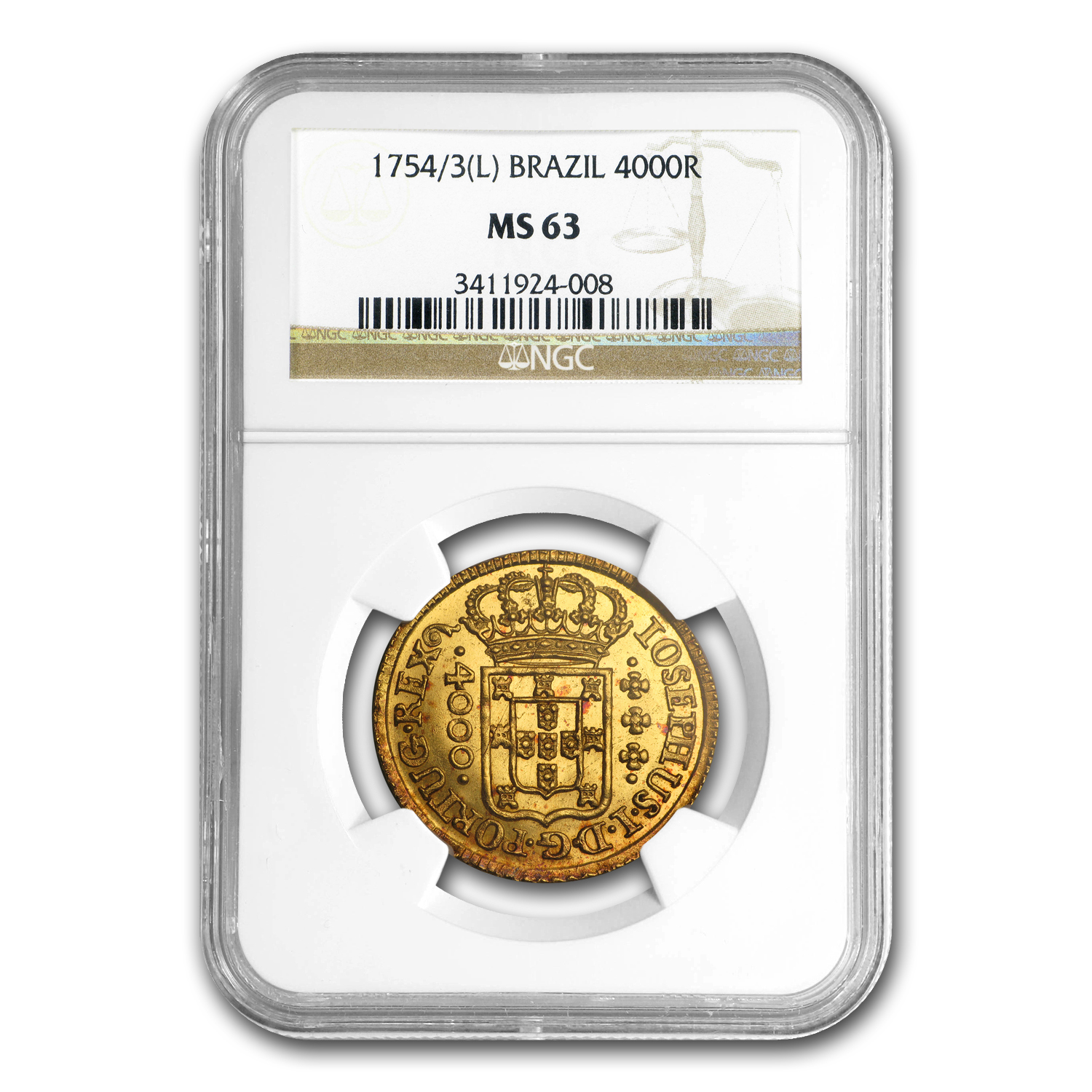 Buy 1754/3-L Brazil Gold 4000 Reis Jose I MS-63 NGC | APMEX