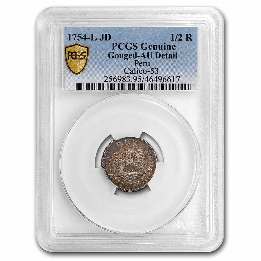 1754-L JD Peru Silver 1/2 Real AU Detail PCGS
