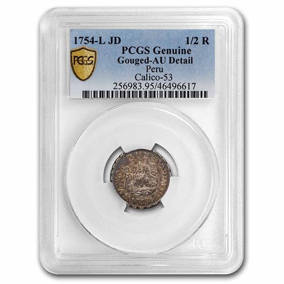 1754-L JD Peru Silver 1/2 Real AU Detail PCGS