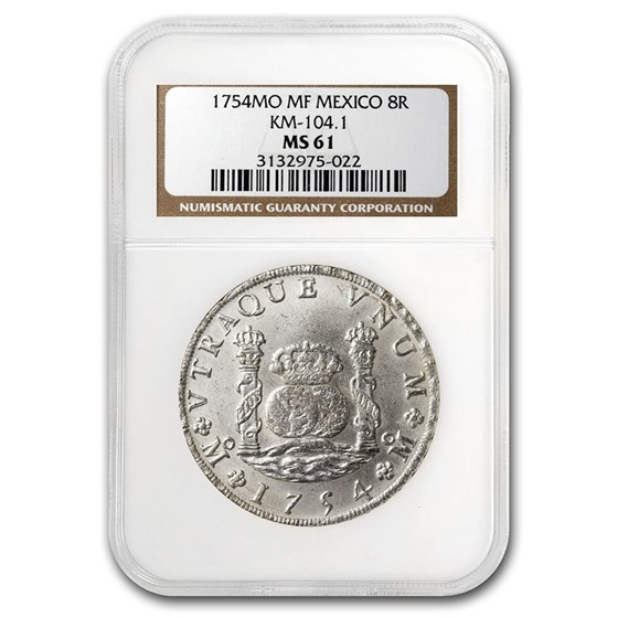 1754 Mo-MF Mexico Silver 8 Reales MS-61 NGC 1754 Mo-MF Mexico Silver 8 Reales MS-61 NGC