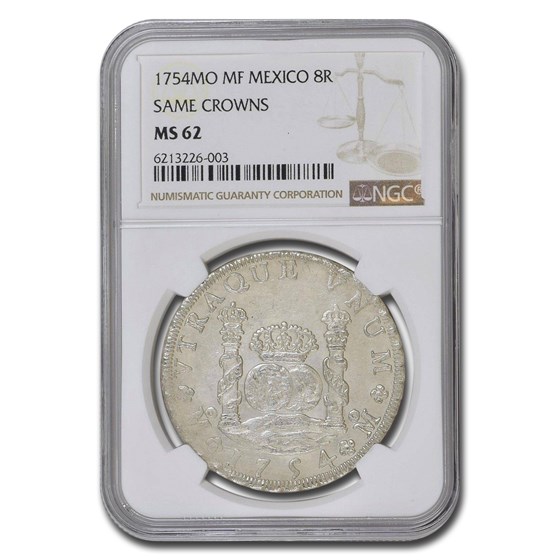 1754-Mo MF Mexico Silver 8 Reales MS-62 NGC 1754-Mo MF Mexico Silver 8 Reales MS-62 NGC