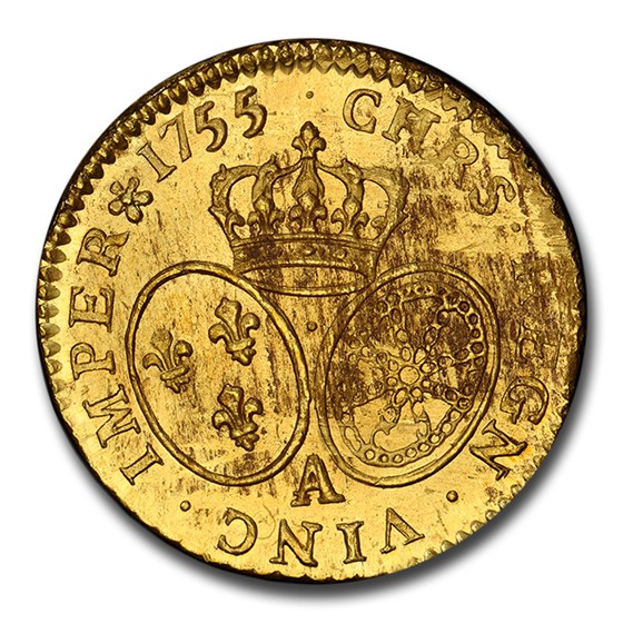 1755-A France Gold Louis d'Or Louis XV MS-64 PCGS