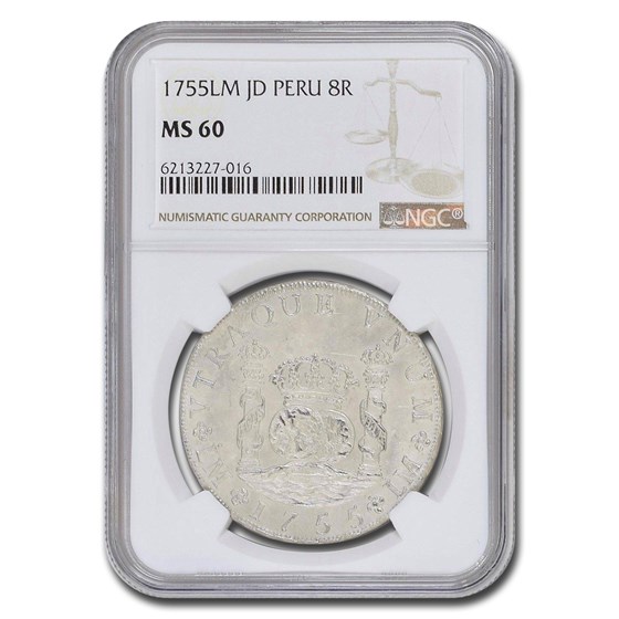 1755-LM Peru Silver 8 Reales MS-60 NGC 1755-LM Peru Silver 8 Reales MS-60 NGC
