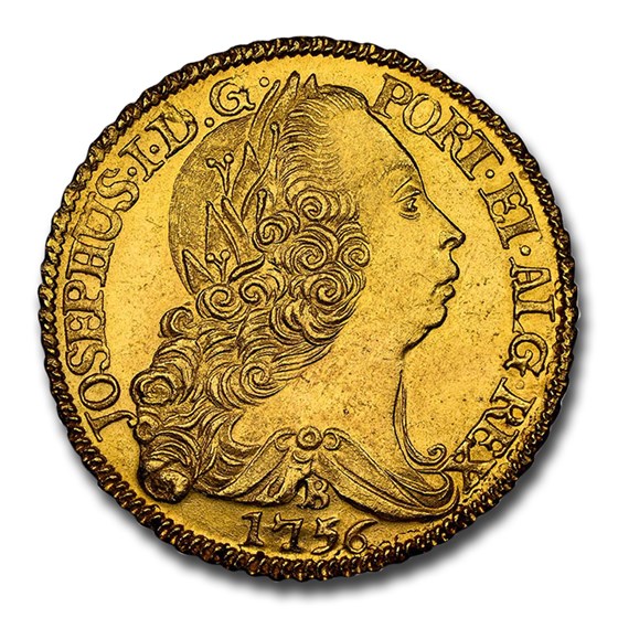 1756-B Brazil Gold 6400 Reis Jose I MS-65 NGC