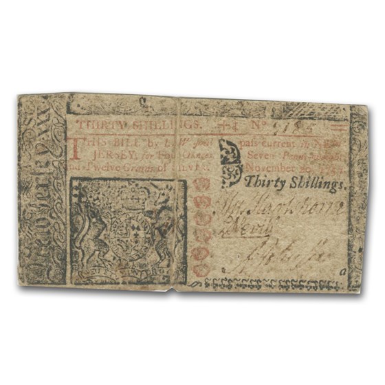1757 Thirty Shillings New Jersey Currency 11/20/1757 VF 1757 Thirty Shillings New Jersey Currency 11/20/1757 VF