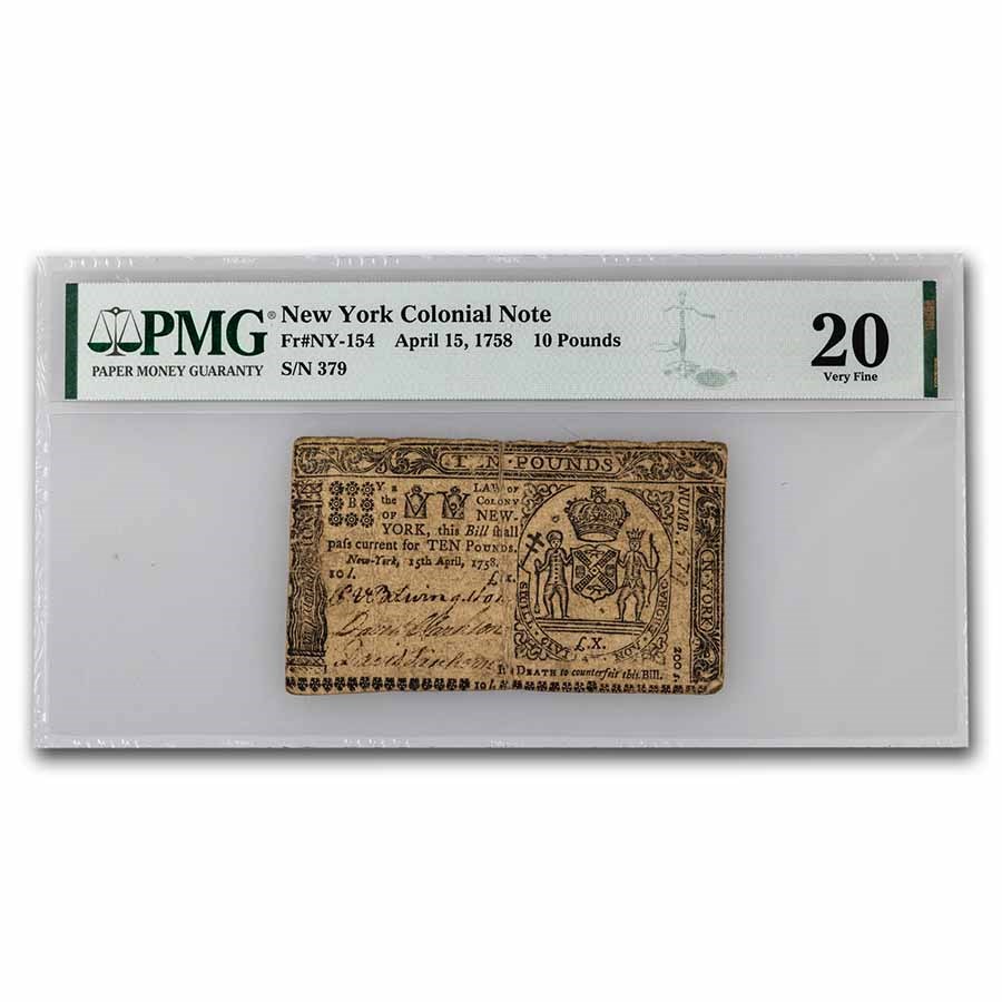 Buy 1758 10 Pounds New York 2/16/1771 VF20 PMG (FrNY154) APMEX