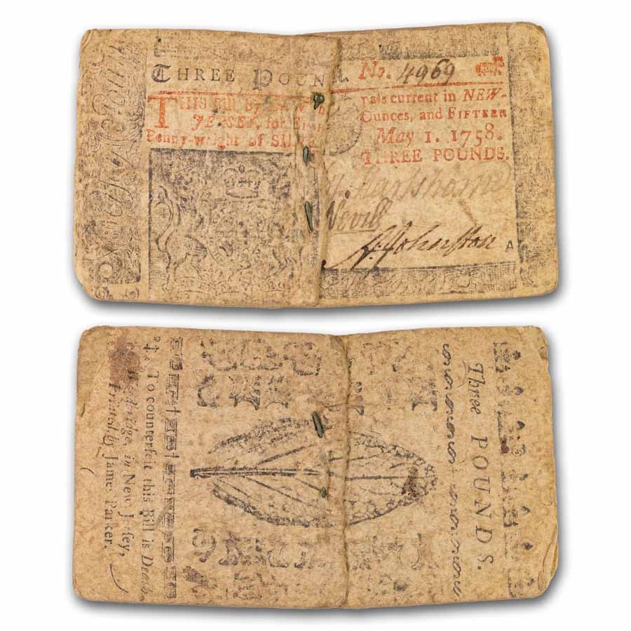 1758 3 Pounds New Jersey 5/1/58 Fine Dtls(Fr#NJ-117) Nail Cancel