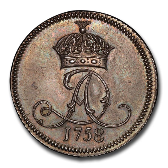 1758 Isle of Man Silver Penny PR-64 PCGS 1758 Isle of Man Silver Penny PR-64 PCGS