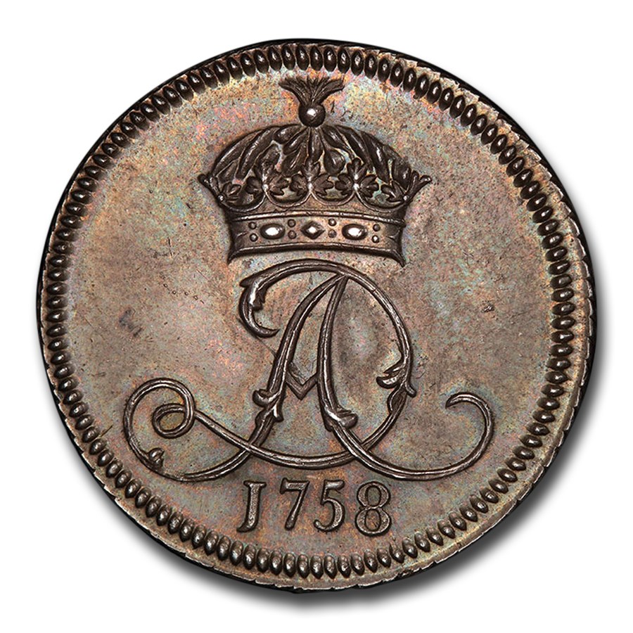 1758 Isle of Man Silver Penny PR-64 PCGS