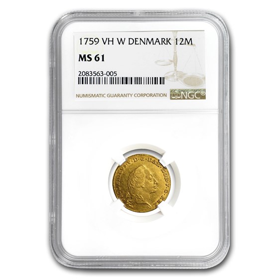 1759 VH W Denmark Gold 12 Mark Frederik V MS-61 NGC 1759 VH W Denmark Gold 12 Mark Frederik V MS-61 NGC